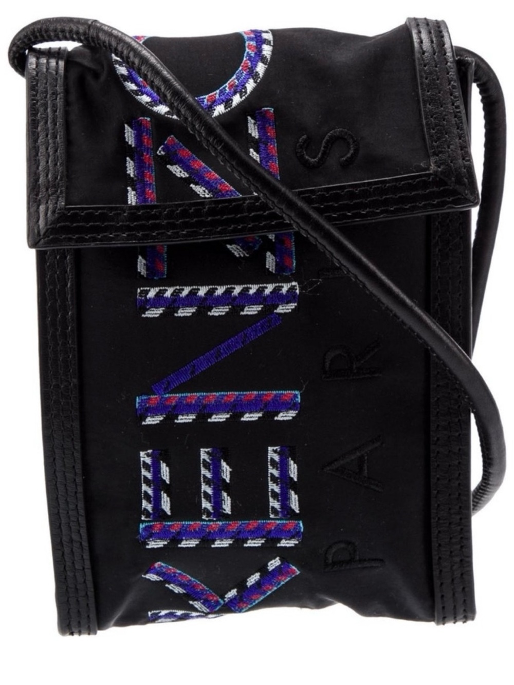 Kenzo Black Crossbody Belt Bag with Multicolor Embroidery